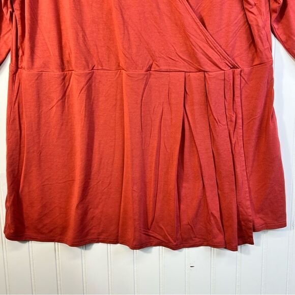 J Jill Wearever Collection V Neck Faux Wrap Front 3/4 Sleeve Top Coral L - Picture 16 of 16